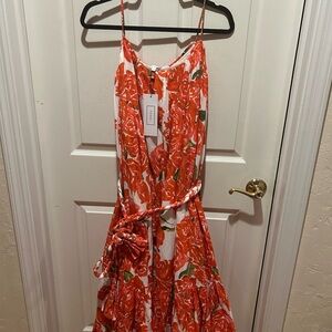 RHODE Pink & Red Floral Midi Dress